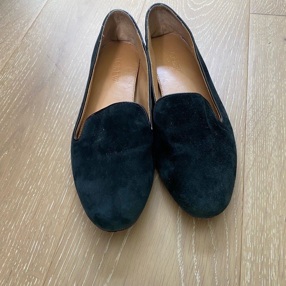 JCrew Black Suede Slip On Loafers Size 8 Womens Flats Workwear Preppy